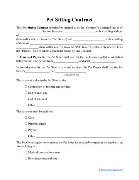 Free Printable Pet Sitting Contract